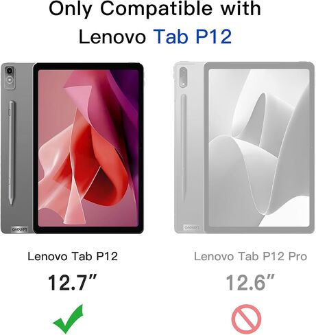 JETech Case for Lenovo Tab P12 12.7-Inch with Stylus Holder, Clear Transparent Hard PC Back, Protective Tri-Fold Stand Slim Tablet Cover, Auto Wake/Sleep (Black) in Saudi Arabia