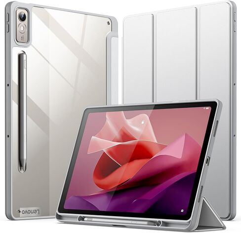 JETech Case for Lenovo Tab P12 12.7-Inch with Stylus Holder, Clear Transparent Hard PC Back, Protective Tri-Fold Stand Slim Tablet Cover, Auto Wake/Sleep (Black) in Saudi Arabia