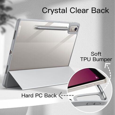 JETech Case for Lenovo Tab P12 12.7-Inch with Stylus Holder, Clear Transparent Hard PC Back, Protective Tri-Fold Stand Slim Tablet Cover, Auto Wake/Sleep (Black) in Saudi Arabia