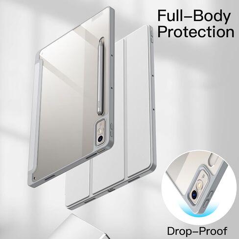 JETech Case for Lenovo Tab P12 12.7-Inch with Stylus Holder, Clear Transparent Hard PC Back, Protective Tri-Fold Stand Slim Tablet Cover, Auto Wake/Sleep (Black) in Saudi Arabia