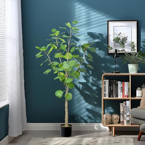 4FT Faux Fiddle Leaf Fig Artificial Tree, Green Silk Leaves, Durable Cement Base in Saudi Arabia