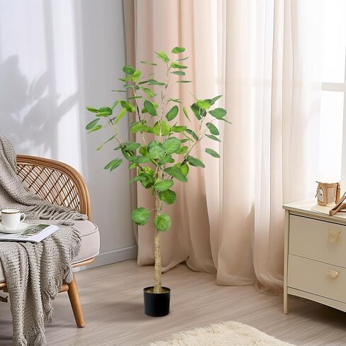 4FT Faux Fiddle Leaf Fig Artificial Tree, Green Silk Leaves, Durable Cement Base in Saudi Arabia