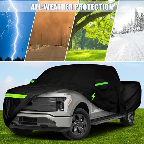 Waterproof Truck Cover Replace for 2022 2023 Ford F150 Lightning, 300D Oxford Fabric Custom-fit All Weather Car Covers with Zipper Door for Snow Rain Dust Protection in Saudi Arabia