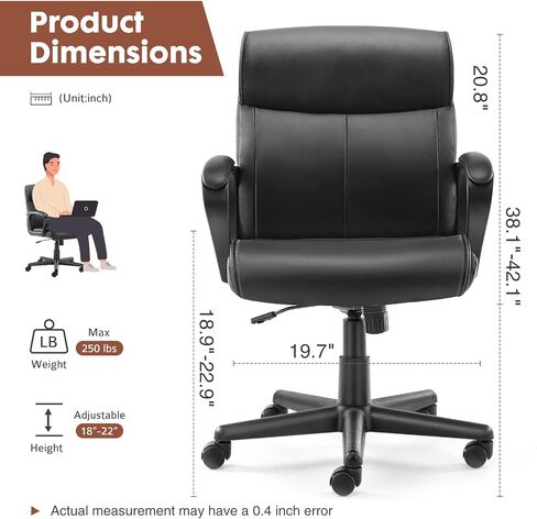 OLIXIS Executive Office Chair with Padded Armrests Adjustable Height, 360-Degree Swivel, Lumbar Support, PU Leather, White in Saudi Arabia