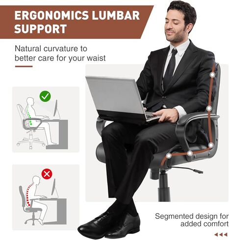 OLIXIS Executive Office Chair with Padded Armrests Adjustable Height, 360-Degree Swivel, Lumbar Support, PU Leather, White in Saudi Arabia