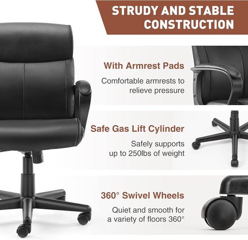 OLIXIS Executive Office Chair with Padded Armrests Adjustable Height, 360-Degree Swivel, Lumbar Support, PU Leather, White in Saudi Arabia