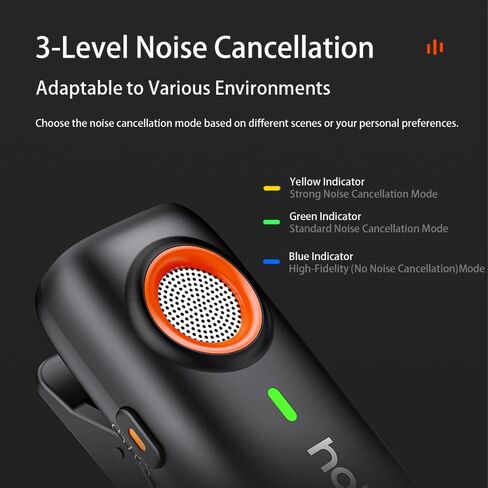 hohem MIC-01 Wireless Lavalier Microphone, 3-Level Noise Cancelling Built-in TF Card Slot Remote Shutter Control Clip On/Magnet Mic for Smartphone Camera Laptop Tablet in Saudi Arabia