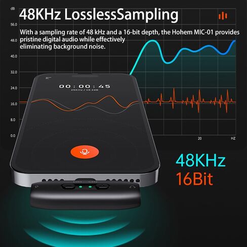 hohem MIC-01 Wireless Lavalier Microphone, 3-Level Noise Cancelling Built-in TF Card Slot Remote Shutter Control Clip On/Magnet Mic for Smartphone Camera Laptop Tablet in Saudi Arabia