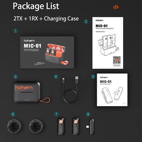 hohem MIC-01 Wireless Lavalier Microphone, 3-Level Noise Cancelling Built-in TF Card Slot Remote Shutter Control Clip On/Magnet Mic for Smartphone Camera Laptop Tablet in Saudi Arabia