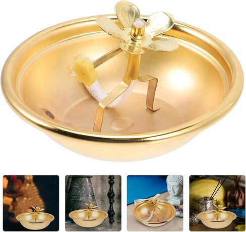Zerodeko خمر ديكور مصباح زيت البوذية خمر مصباح زيت النحاس التبتية مصباح زيت العبادة الصلاة مصباح Tealight شمعة حامل النحاس مذبح لوازم للمعابد Deepawali لوازم ديكور المنزل in Kuwait