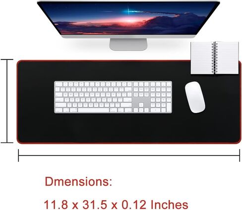 حصيرة لوحة ماوس كبيرة للألعاب مقاس 11.8 × 23.6 بوصة مع حافة مخيطة بخيط أحمر وقاعدة مطاطية غير قابلة للانزلاق ومرنة قابلة للغسل لأجهزة الكمبيوتر المكتبية والمنزلية وأجهزة الكمبيوتر المحمول ووسادات الماوس in Kuwait