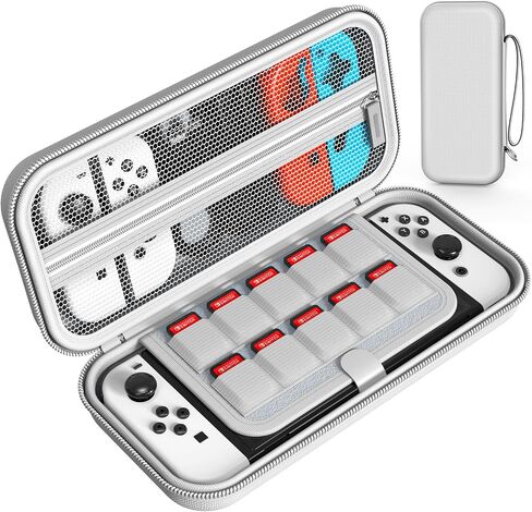 Mooroer Switch Carrying Case Compatible with Nintendo Switch/Switch OLED Console, White Protective Hard Portable Switch Travel Case Shell Pouch with 10 Games Cartridges for Accessories and Games in Saudi Arabia