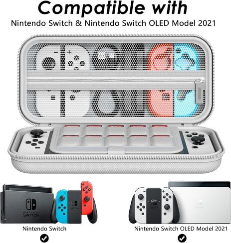Mooroer Switch Carrying Case Compatible with Nintendo Switch/Switch OLED Console, White Protective Hard Portable Switch Travel Case Shell Pouch with 10 Games Cartridges for Accessories and Games in Saudi Arabia