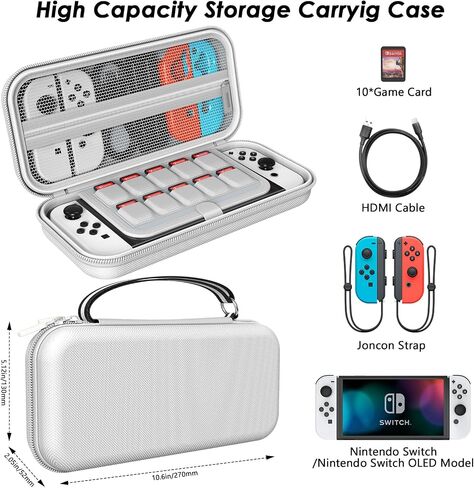 Mooroer Switch Carrying Case Compatible with Nintendo Switch/Switch OLED Console, White Protective Hard Portable Switch Travel Case Shell Pouch with 10 Games Cartridges for Accessories and Games in Saudi Arabia