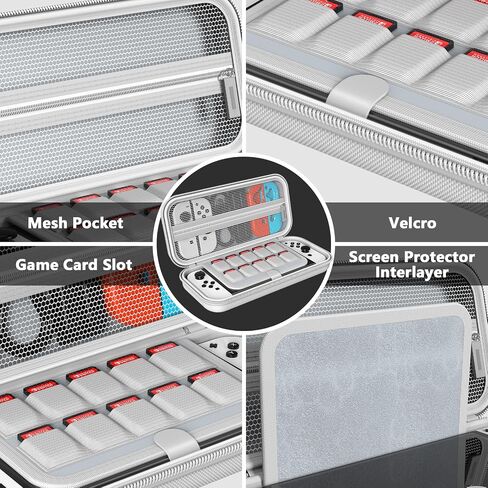 Mooroer Switch Carrying Case Compatible with Nintendo Switch/Switch OLED Console, White Protective Hard Portable Switch Travel Case Shell Pouch with 10 Games Cartridges for Accessories and Games in Saudi Arabia