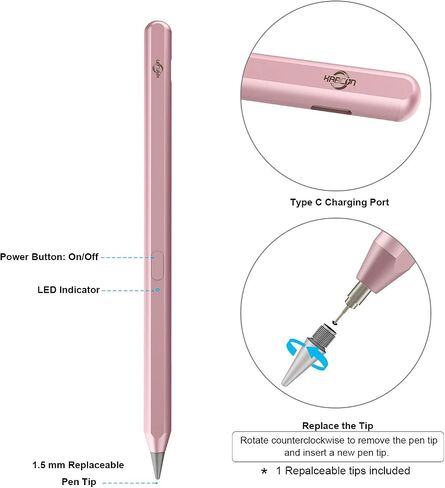 قلم KABCON Stylus متوافق مع iPad 2018-2023، قلم iPad مع إمالة، رفض راحة اليد، مغناطيسي، لجهاز iPad 6th/7th/8th/9th Gen، iPad Mini 5th/6th Gen، iPad Pro 11"/12.9" الجيل الثالث، iPad Air الجيل الثالث/الرابع in Kuwait