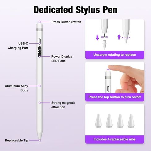 قلم شاشة لجهاز Apple iPad، شحن X-Fast لمدة 10 دقائق، شاشة بطارية لجهاز iPad Stylus Pencil متوافق مع iPad 6/7/8/9/10th، iPad Pro 11/12.9"، iPad Mini 5/6th، iPad Air 3/4 /الخامس (السماء الزرقاء) in Kuwait