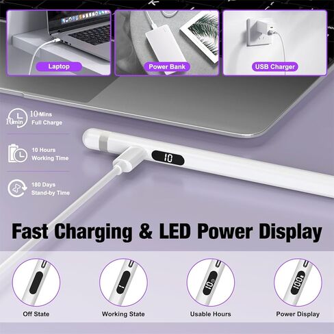 قلم شاشة لجهاز Apple iPad، شحن X-Fast لمدة 10 دقائق، شاشة بطارية لجهاز iPad Stylus Pencil متوافق مع iPad 6/7/8/9/10th، iPad Pro 11/12.9"، iPad Mini 5/6th، iPad Air 3/4 /الخامس (السماء الزرقاء) in Kuwait