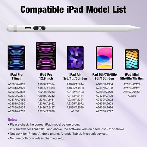 قلم شاشة لجهاز Apple iPad، شحن X-Fast لمدة 10 دقائق، شاشة بطارية لجهاز iPad Stylus Pencil متوافق مع iPad 6/7/8/9/10th، iPad Pro 11/12.9"، iPad Mini 5/6th، iPad Air 3/4 /الخامس (السماء الزرقاء) in Kuwait