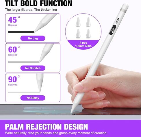 قلم شاشة لجهاز Apple iPad، شحن X-Fast لمدة 10 دقائق، شاشة بطارية لجهاز iPad Stylus Pencil متوافق مع iPad 6/7/8/9/10th، iPad Pro 11/12.9"، iPad Mini 5/6th، iPad Air 3/4 /الخامس (السماء الزرقاء) in Kuwait