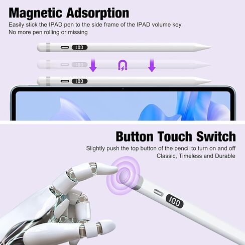 قلم شاشة لجهاز Apple iPad، شحن X-Fast لمدة 10 دقائق، شاشة بطارية لجهاز iPad Stylus Pencil متوافق مع iPad 6/7/8/9/10th، iPad Pro 11/12.9"، iPad Mini 5/6th، iPad Air 3/4 /الخامس (السماء الزرقاء) in Kuwait