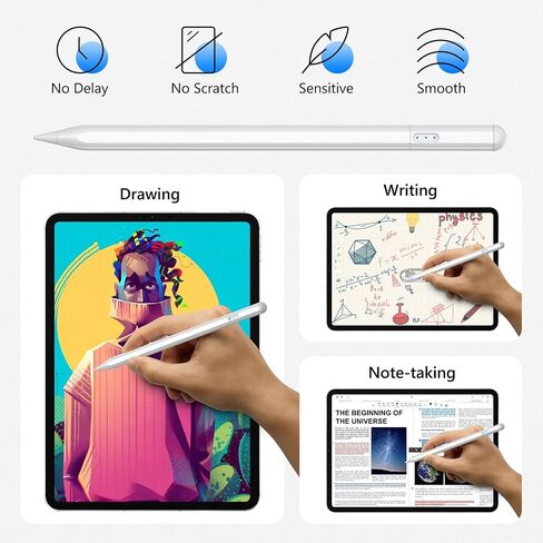 قلم ستايلس لقلم iPad، قلم نشط مع خاصية رفض راحة اليد وحساسية الإمالة متوافق مع (2018-2022) Apple iPad Pro 11&12.9 بوصة، iPad 9th/8th/7th/6th، iPad Air 5th/4th/3rd، iPad Mini 6th / الخامس in Saudi Arabia