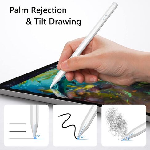 قلم ستايلس لقلم iPad، قلم نشط مع خاصية رفض راحة اليد وحساسية الإمالة متوافق مع (2018-2022) Apple iPad Pro 11&12.9 بوصة، iPad 9th/8th/7th/6th، iPad Air 5th/4th/3rd، iPad Mini 6th / الخامس in Saudi Arabia