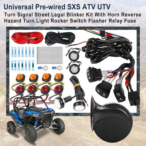 Pre-wired ATV UTV Turn Signal Kit, Universal Dirt Bike Street Legal Kit with Horn Reverse Lights Flasher Relay Fuse,Side by Side Blinker Kit for Polaris Can-Am Golf Cart UTV ROV ATV in Saudi Arabia