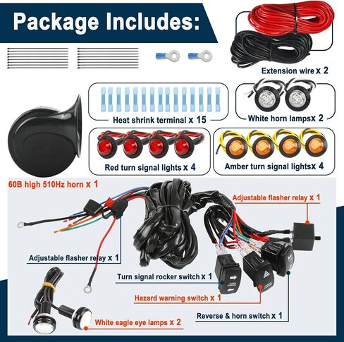 Pre-wired ATV UTV Turn Signal Kit, Universal Dirt Bike Street Legal Kit with Horn Reverse Lights Flasher Relay Fuse,Side by Side Blinker Kit for Polaris Can-Am Golf Cart UTV ROV ATV in Saudi Arabia