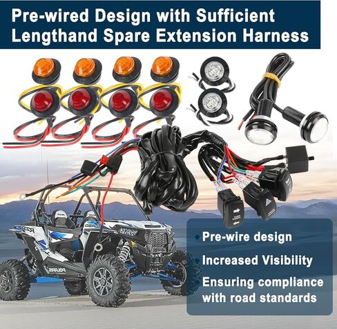 Pre-wired ATV UTV Turn Signal Kit, Universal Dirt Bike Street Legal Kit with Horn Reverse Lights Flasher Relay Fuse,Side by Side Blinker Kit for Polaris Can-Am Golf Cart UTV ROV ATV in Saudi Arabia