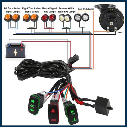 Pre-wired ATV UTV Turn Signal Kit, Universal Dirt Bike Street Legal Kit with Horn Reverse Lights Flasher Relay Fuse,Side by Side Blinker Kit for Polaris Can-Am Golf Cart UTV ROV ATV in Saudi Arabia