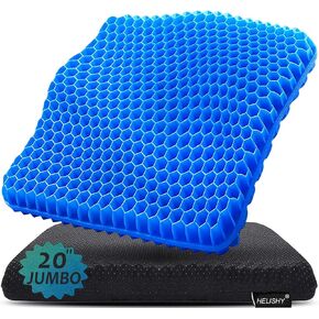 20" Gel Seat Cushion for Long Sitting(Jumbo&Thick) - Wheelchair Cushion for Pressure Sores - Office Chair Cushion - Car Seat Cushion – Non-Slip Butt Pillow for Back & Sciatica Pain Relief