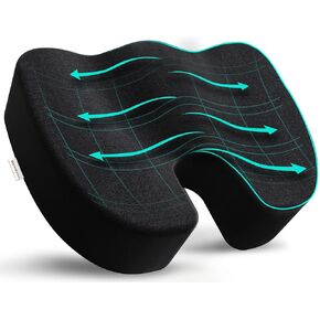 Bomdaia Seat Cushion Pillow for Office Chair, Car Seat Cushion Pad for Desk Chair, Non-Slip Memory Foam Coccyx Seat Cushion for Back, Sciatica & Tailbone Pain Relief (Black)