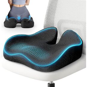 Seat Cushions for Office Chairs, Extra Large 19" x 17" Ergonomic Memory Foam Seat Cushion for Tailbone, Sciatica, Back Pain Relief, Booster Pad for Sitting, Driving, Removable Washable Cover, Black