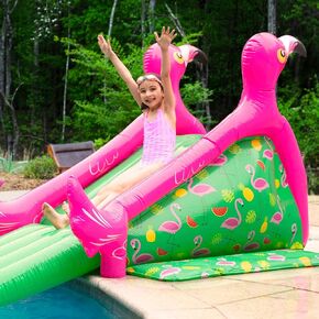 Giant Inflatable Flamingo Pool Slide w/Built-in Side Water Sprinklers for Kids- Extra Large Size (98"x 51"x 51") - Soft Landing Pad, Durable, Easy to Inflate - Perfect for Party Outdoor Fun, Gift