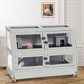 Guinea Pig Cages Anti-Chewing Hamster Cage 2 Story Large Platform Small Animal Cages with Chewing Toy, Food Bowl, Hideout and 2.36"Deeper Plastic Tray