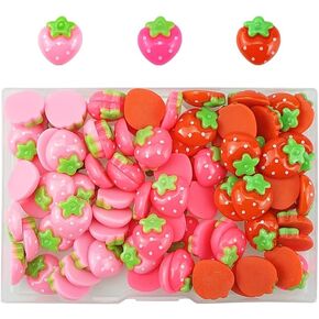 SaktopDeco 90 PCS Resin Strawberry with No Holes Flat Back Strawberry Resin Charms Bulk Embellishments for Crafts Accessories