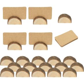 PATIKIL Wood Place Card Holder, 10 Pack Table Sign Holder with Place Cards Semicircle Table Number Holders Name Card Stands for Photo Menu Display, Brown