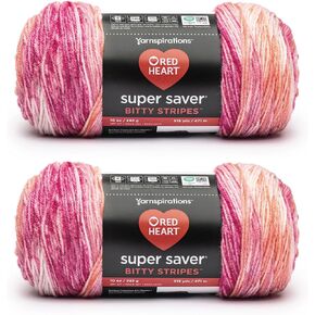 Red Heart Super Saver Bitty Stripes Sweetie Yarn - 2 Pack of 283g/10oz - 100% Acrylic - #4 Worsted (Medium) - 515 Yards - Knitting/Crochet