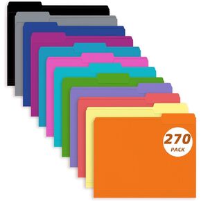 File Folder, PANDRI 270 Pack Colored File Folder, 1/3 Cut Tab, Letter Size, Assorted 12 Colors Filing Folder for Office School Business
