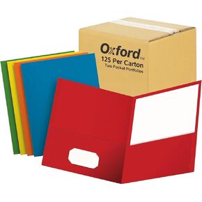 Oxford 2 Pocket Folders, Textured Paper, Assorted Colors (Light Blue, Red, Yellow, Orange, Green), Letter Size, 125 per Box (17754)