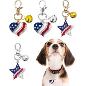 PET Show 4 Pack 4th of July Copper Bells for Small Dogs Cats Cats Charm Stars & Hearts Flag American Medium dog كبير الكلب أليف إكسسوارات مع مقاطع SNAP
