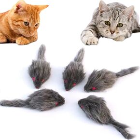 Cat Toys, 5 Pack Faux Fur Mouse Toys, Interactive Cat Toy 6.3" Realistic Size Grey Furry Rattle Mouse Without Catnip Kitten Cat Toy for Bored Indoor Adult Cat, Kitten Interactive Play