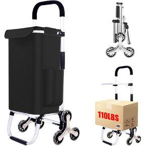 Heavy Duty 3 in 1 Shopping Cart, Foldable Hand Truck with 6 Wheels, 110 lbs Grocery Cart, Portable Utility Dolly, Waterproof Bag for Moving, Camping