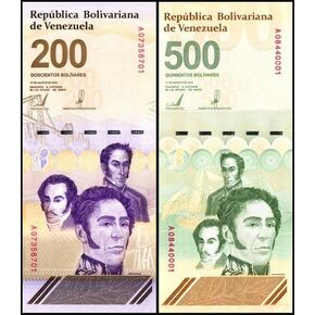 New 500-200 Bolivar Digital (Digitales) Banknote Set, 2023, Uncirculated - 500-200 Million Banknote Set w/COA