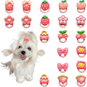 20 Pcs Mix Style Handmade Small Dog Hair Bows with Rubber Bands Cute Puppy Bowknot Grooming Accessories for Small Size Dogs Girl,Yorkie,Shih Tzu,Maltese - Light Pink Flower Bow Dog Cat