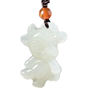 PENGZE 3. Ox Pet Charm – Solid Green Jade Square for Steadfast Loyalty