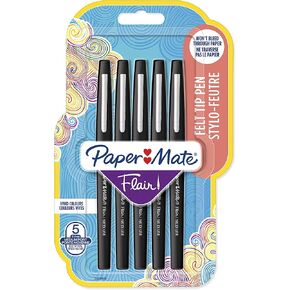 Flair Original Felt-Tip Pens Medium Tip Pack of 5 Blackaa