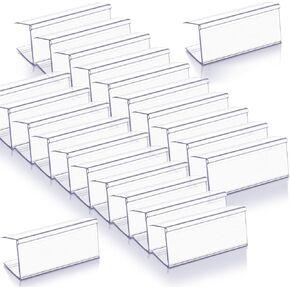 Weysat 100 Pcs Wood Shelf Label Holders Clear Plastic Price Tag 4 in L x 1 in H for Bookshelf Shelves, Wood Shelf Sign and Ticket Holder, Clips On to Shelves 3/4" to 1" Thick