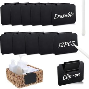 12 Pcs Basket Labels Clip On Dry Erase Removable PVC Clip On Bins On Labels for Storage Removable Hanging Holder Kitchen Pantry for Storage Bin Basket Box